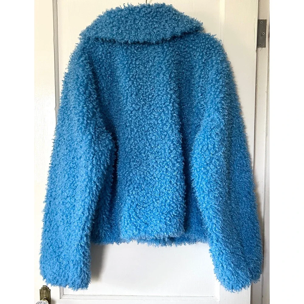 Free People Cool & Cozy Teddy Coat Baywatch Blue XL Fuzzy Oversized Warm Fall